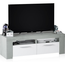 Living Room TV Stand with Two Double Doors and Two Small Compartments Concrete Color with White Article Inserts 120 x 40 x 42 cm