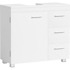 VASAGLE Vannitoa tualettruum, 3 suurt sahtlit, 30 x 70 x 64 cm, 2 kambrit, ka valamu koos valamu kolonniga, jalaga vannitoa aluskapp, pilvivalge BBK504W01