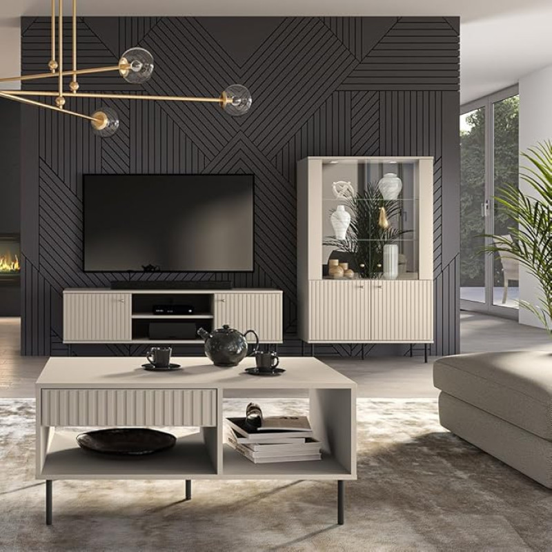 Lomadox elutoa komplekt Cashmere Matt Modernne 3-osaline sooniku välimusega koos kohvilauda, TV-plaadi, vitriiniga