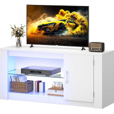 YITAHOME TV kapp, TV Lowboard LED White - TV kapp TV Stand RGB LED tuledega Lowboard ja klaasist riiulilahtritega 43-tollise ja väiksema teleri jaoks, elutuppa, magamistuppa, B 106 x K 50 x S 35 cm.