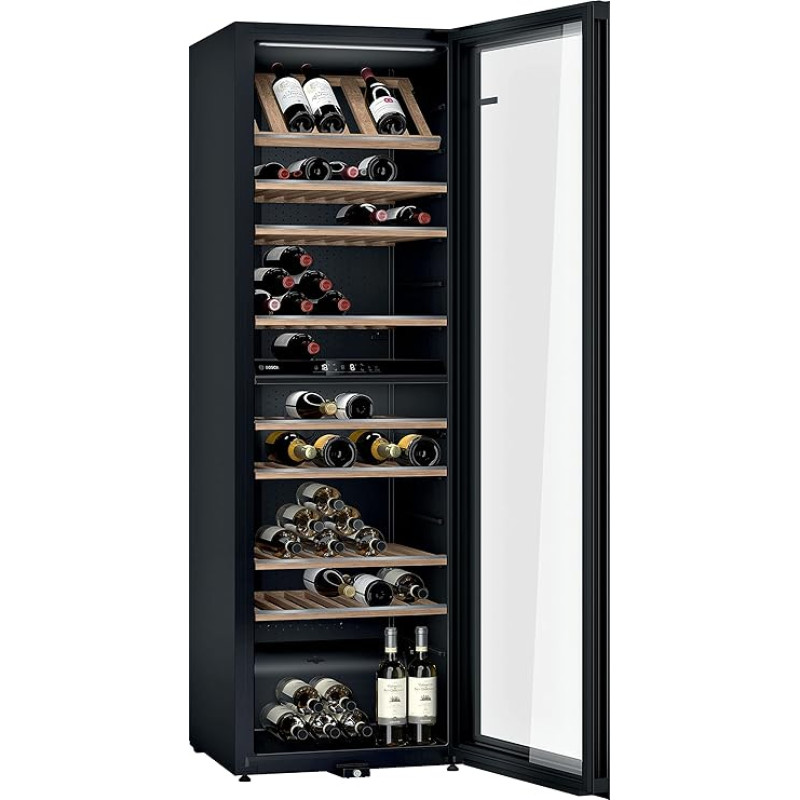 Bosch KWK36ABGA Series 6 Wine Fridge, 186 x 60 cm, 199 Bottles, Temperature: 5-20 °C, Two Temperature Zones, 405 L, LED Lighting Even Illumination, Switchable Presentation Light