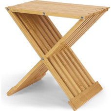 WILLOWYBE Sauna and Shower Folding Stool - Waterproof Bamboo Wooden Bench Multipurpose Seat and Chair for Bathroom and Steam Sauna Room