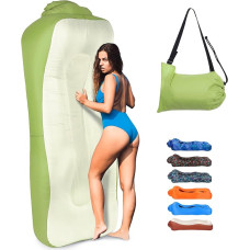 Outplea Inflatable Sofa for Land and Water, Foldable Air Sofa, Lightweight, Beach Lounger, Inflatable with Bag, Air Lounger Bean Bag, Inflatable Outdoor for Garden, Beach, Picnic, Green & Beige