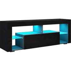 SONNI TV Cabinet, White High Gloss with LED Lighting (12 Colours Can Be Configured) with Hinged Door, Handle-less Design