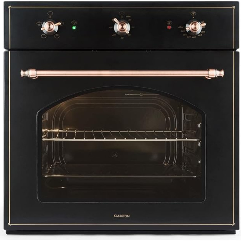 Klarstein Vilhelmine Oven • 55 Litres • Energy Efficiency Class A • Knob and Door Handle Copper Look • 3 Modes • 19th Century Look • 4 Slots for Grill/Baking Tray • Black