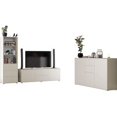 Mirjan24 Gesita III Living Room Set, Living Room Cabinet in Set: TV Lowboard with 2 Drawers and Doors, Standing Shelf with 3 Compartments and 3 Drawers, Chest of Drawers Handle-Free Opening (Cashmere)