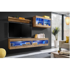 Komodee, Tivoli SET6 Wotan/Wotan Furniture Set, Width 200 cm x Height 195 cm x Depth 35 cm, LED Blue, for Living Room, Bedroom
