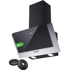 CIARRA CBCB6736C Cooker Hood 60 cm 380 m³/h Exhaust Air Recirculation LED Lighting 3 Levels Stainless Steel Aluminium Grease Filter Wall Extractor Hood (Black), Compatible CBCF002 Filter