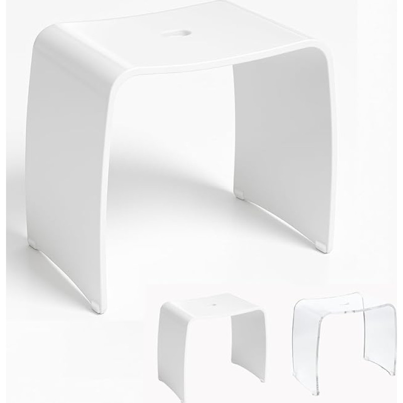 Libaro Badhocker Meran aus Acryl, XL große Sitzfläche, für die Dusche, mit Griff, Zeitloses Design, rutschsicher mit Gummifüßen (weiß, XL)