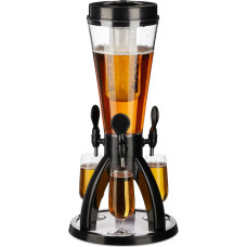 Relaxdays Beer Column with 3 Taps, 4 L, Drinks Dispenser with Cooling, Beer Tower Garden, Petrol Pump, Transparent/Black