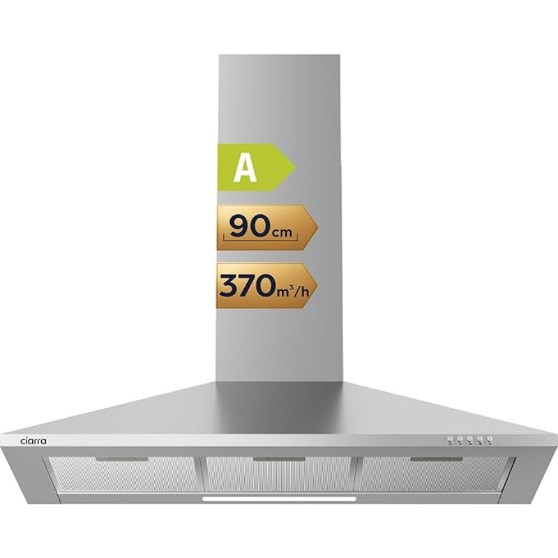 CIARRA Dunstabzugshaube Silber 90 cm Pyramide Typ aus Edelstahl CAS9201A