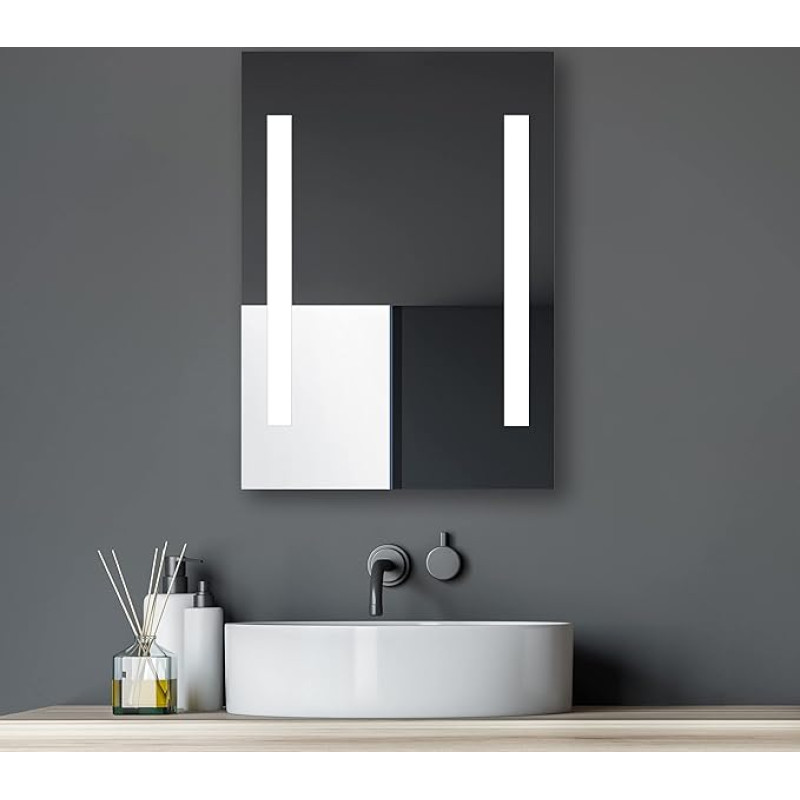 Talos Horizon LED Bathroom Mirror in Glass Aluminium 4,200 K 50 x 70 cm