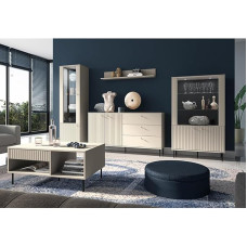 Lomadox Living Room Set in Cashmere Matt Modern 5-Piece with Groove Look Including Coffee Table, Display Cabinet, Sideboard, Wall Shelf