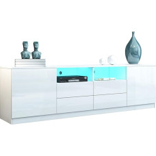 Ikewaier TV Lowboard for Living Room, White High Gloss TV Cabinet with 2 Doors, 4 Drawers, Modern TV Cabinet for Living Room, Bedroom, Furniture, 180 cm