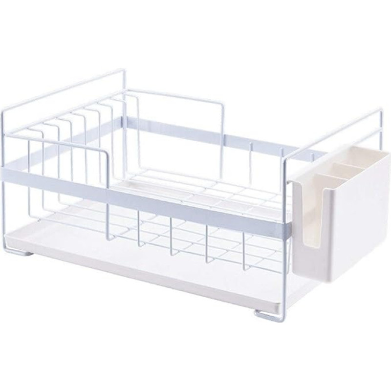 DONGNIUBI Chrome Plated Steel Dish Drying Rack with Draining Board, Removable Draining Board, Removable Plastic Cutlery Tray, Utensil Holder