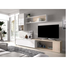 Dmora - Denali moodulnurga elutoa komplekt, mitme positsiooniga elutoa mööbel, 230 x 41 x 180 cm, valge ja tammepuust