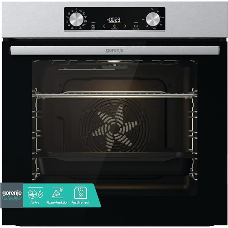 Gorenje OptiBake BOS 6737 E02X Built-in Oven / 77L / AquaClean / Hot Air / ExtraSteam / AirFry / PerfectGrill / Pizza Mode 300 °C / Stainless Steel