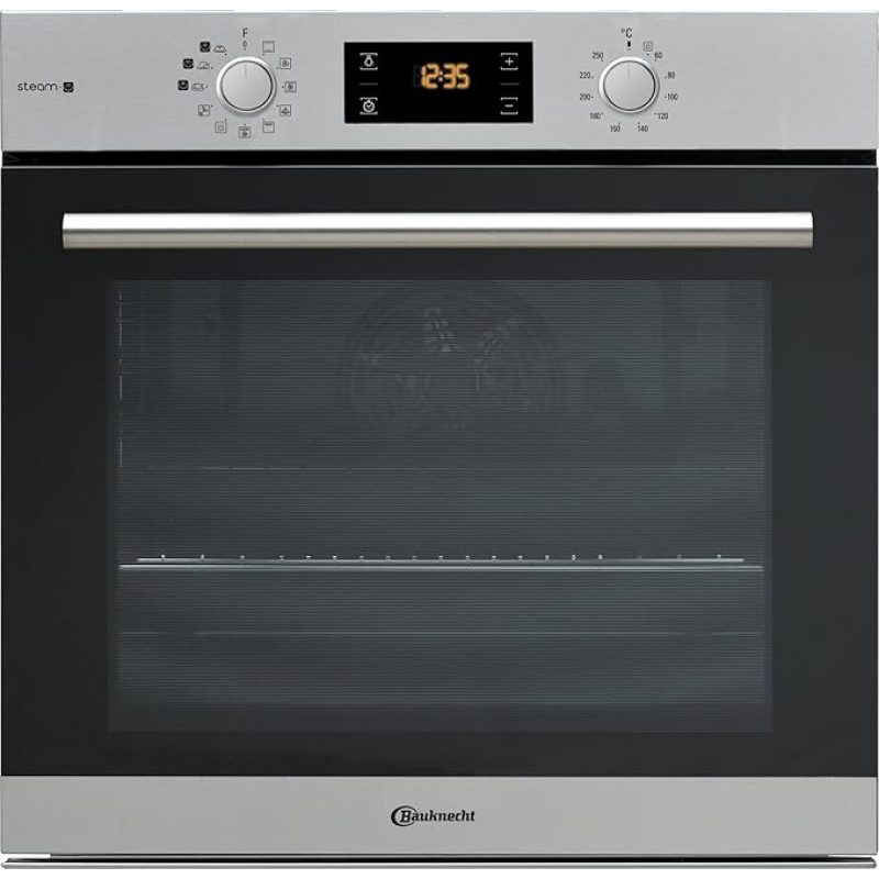 Bauknecht BAR2S K8 V2 IN Steam Oven with Double Sliding Runners, A+, 71 L, Maxi Cooking Chamber, Hot Air, Gentle Steam with Moisture Addition, Easy Cleaning with SmartClean Interior, Stainless Steel