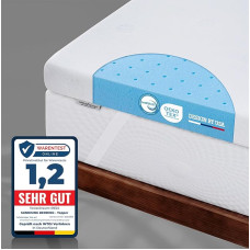 Topper 90 x 200 cm, gel topper relieves back and body pain, H2/H3, premium gel foam RG 50, mattress topper without odour, suitable for sensitive, 7.5 cm high, 120-day risk-free test phase
