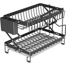 Weppduk Dish Dryer with 2 Levels, Dish Dryer with 2 Levels, Foldable Dish Drying Rack for Kitchen Counter, Dish Drying Rack with Large