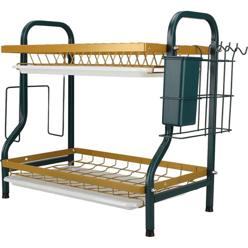 Yctze - Modern 2 Tier Dish Drying Rack with Draining Board for Tidy Kitchen Counter Organization