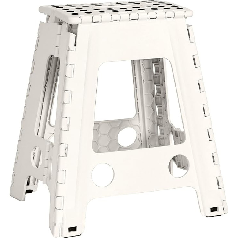 JeVx Folding Stool for Kitchen or Bathroom, High Step 45 cm, Small Stairs, Non-Slip, for Kids, XXL Bench for Adults and Children, Load Capacity 130 kg, White