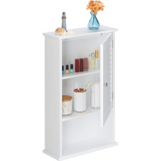 Relaxdays 10032188 Bathroom Cabinet 3 Compartments Slat Door Low Depth 70 x 42 x 16.5 cm Space Saving Bathroom Cabinet White