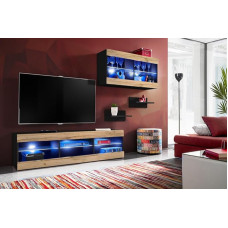 Komodee, Tivoli SET3 Furniture Set, Black/Wotan, Width 240 cm x Height 159 cm x Depth 35 cm, LED Blue, for Living Room, Bedroom