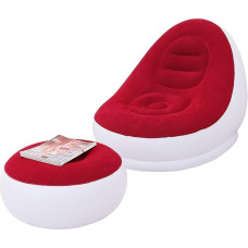Inflatable Leisure Sofa Chair and Footstool Folding Outdoor Flocked Lazy Couch (Red)