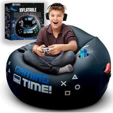 FranFusion Inflatable Gaming Chair for Kids & Teenagers with Cup Holder and Side Pocket - Video Game Chairs Perfect for Playroom Decor - Inflatable Furniture for Gamers Black Bean Bag in