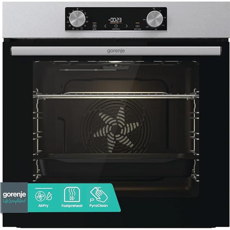 Gorenje BOP6737E02XK Built-in Oven 77 Litres 60 cm Hot Air EcoClean Enamel Air Fry Hanging Glass Oven Door Fast Pre-Heat PyroClean Removable Glass Door Maximum Oven Temperature 300 °C
