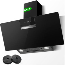 SNDOAS Cooker Hood 90 cm, A+++ Energy Efficiency Class, 800 m³/h Suction Power, 3 Levels + Booster Touch Screen, Activated Carbon Filter for Extract/Recirculation Operation, LED Lighting, Black