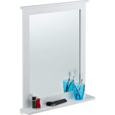Relaxdays Bamboo Wall Mirror, Shelf, Rectangular Mirror, Living Room, Bathroom, Hallway, Hanging Mirror HBT 68 x 56 x 10 cm, White