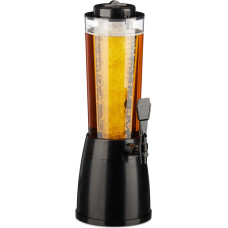 Relaxdays Beer column with tap, 2.5 L, drinks dispenser with cooling, beer tower garden, petrol pump, transparent/black