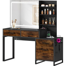 YITAHOME Dressing Table with LED Lighting, Sliding Mirror, 3 Colours with Adjustable Brightness, Cosmetic Table with Drawers and Casing, Rustic Brown