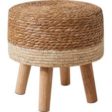 YMYNY Stool Ottoman Footstool Made of Natural Seagrass and Pine Legs, Country Style, Handmade, for Bedroom, Living Room, Outdoor, White, 32 x 32 x 32 cm, HBD027W