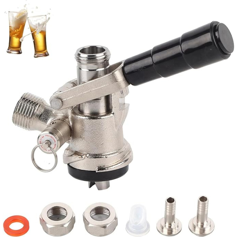 Keg Stopper, Beer Tap System, Micromatic Keg Coupler, S Type Draught Beer Tap with 6 Fittings, Beer Barrel Safety Relief Valve, Home Brewing System