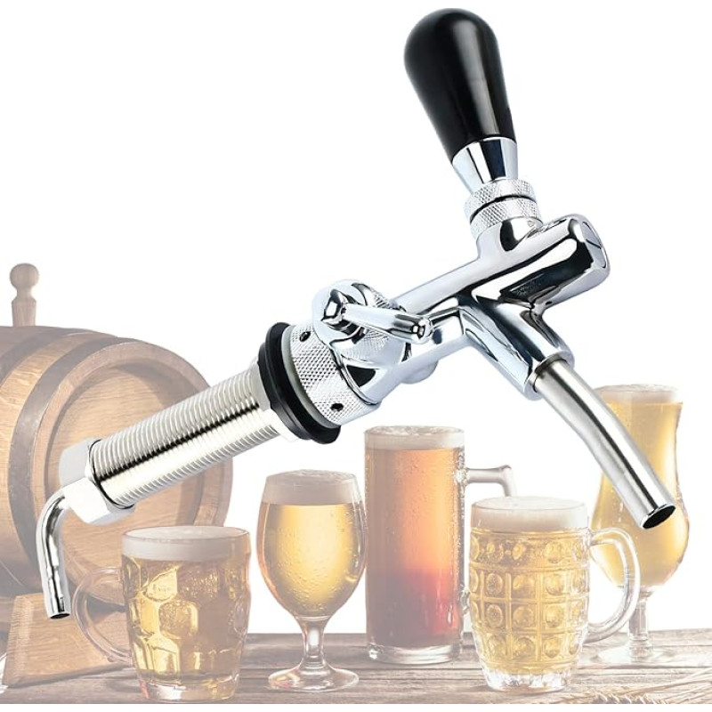 TAZZOR Adjustable Beer Faucet, 304 Stainless Steel G5/8 Inch Thread, Long Shank, Adjustable Draught Beer Tap, Dispenser, Wine Tools, Home Brewing Accessories