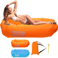 YIWONFU Inflatable Sofa with Side Pocket, Portable Waterproof Air Sofa for Land and Water, Foldable Air Lounger with Carry Bag for Outdoor, Beach, Pool, Party, Camping (Orange)
