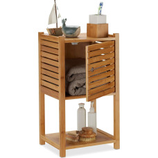 Relaxdays Bamboo Bathroom Shelf, 2 Shelves & 1 Compartment with Door, Bathroom & Kitchen, Slim, Small, Bathroom Furniture HBT 62.5 x 35 x 29 cm, Natural