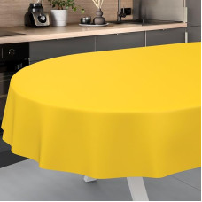 Oilcloth Tablecloth, Washable, Oilcloth, Garden Tablecloth, Outdoor, Indoor, Oval, 180 x 140 cm, Cut Edge, Yellow