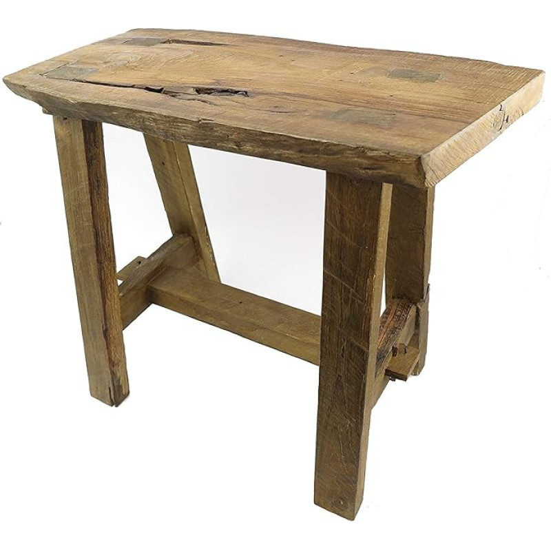 Clever-deko Small Teak Burl Wood Stool Teak Stool Wooden Stool Flower Bench Rustic Antique Teak Wood