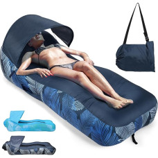 Outplea Täispuhutav diivan koos päikesevarjudega, Air Diivan, kokkupandav, kaasaskantav, veekindel telkimissohva koos kotiga, rannas lamamistool, Air Lounger koos võrkkattega seljaga aeda, rannale, piknikule, mereväe sinine sulega