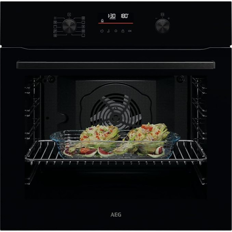 AEG TU5PB40WSK Built-In Oven Series 5 Ring Hot Air: Even Cooking Results on 3 Levels, Pyrolysis Self-Cleaning, 45 Automatic Programmes, LED Touch Display, Quick Heating, Black