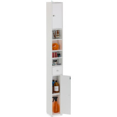 Relaxdays Bathroom Cabinet, H 180 x W 20 x D 20 cm, 8 Compartments, Drawer, MDF, Tall, Slim, Bathroom Tall Cabinet, White