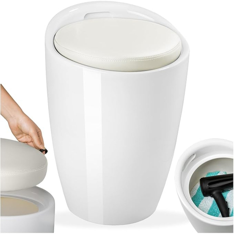 TecTake Bath Stool Round ABS Plastic with Storage Space and Seat Cushion Various Colours