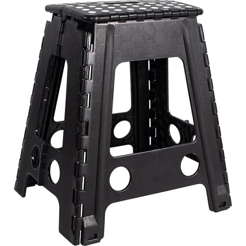 JeVx Folding Stool for Kitchen or Bathroom, High Step 45 cm, Small Stairs, Non-Slip for Children, Size XXL, Bench for Adults and Children, Load Capacity 130 kg, Black
