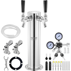VEVOR Kegerator Tower Kit, Beer Conversion Kit with Two Taps, Stainless Steel Beer Tower Dispenser with Double Gauge W21.8 Regulator and A System Barrel Coupler, Beer Drip Tray for Home Party
