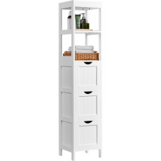 Yaheetech Tall Cabinet, Bathroom Cabinet, Storage Cabinet, with 3 Drawers and 2 Open Compartments, Narrow Bathroom Furniture, Bathroom Shelf, 30 × 30 × 142 cm, White