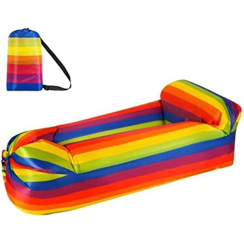 Hixingo Inflatable Sofa, Waterproof Beach Lounger, Portable Air Sofa, Outdoor Sofa with Carry Bag, Tear-Resistant Camping Sofa for Camping, Beach, Outdoor, Travel (180 x 88 x 63 cm, Rainbow)